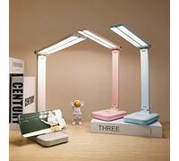 LuxLumin Lámpara de escritorio blanca para oficina en casa, lámpara de escritorio pequeña portátil con 3 modos de iluminación, luz de escritorio recargable que funciona con pilas para niños, lectura,