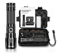 LUXNOVAQ Linterna LED recargable, potente linterna LED de 20000 lúmenes, XHP70 linternas LED superbrillantes, linternas tácticas de mano con 5 modos, linterna impermeable ajustable para camping