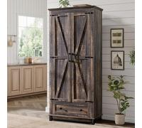 LUXOAK Gabinete de despensa de cocina de granja, armario de almacenamiento de 72 pulgadas de alto con estantes ajustables y puertas de granero, armario de cocina independiente para comedor, sala de