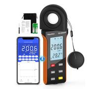 Luxometro Bluetooth Medidor de Iluminacion, WapoRich Medidor de Luz Digital 1~400.000 Lux (1~40.000 FC) Luxómetro Portátil con Sensor Giratorio de 270º y Temp Ambiente (℃/℉) para Plantas RQ-5000APP
