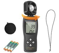 Luxómetro digital portátil, giratorio 180°, fotómetro, iluminancia, medidor de luz, con rango de hasta 200.000 lux y pantalla LCD (negro)