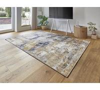 -LUXOR- living Alfombra de salón Prima en diseño Vintage - Alfombra de salón, Pelo Corto, impresión Digital, diseño Atemporal, Color Gris y Amarillo, 160 x 230 cm