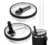 Luxoraiova 2 tapas de repuesto para vasos de 40 oz con 2 pajitas transparentes, tapas de repuesto Stanley, reutilizables, a prueba de fugas y a prueba de polvo (negro)