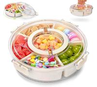 Luxoraiova Snack Box con Compartimentos, Caja de Snacks Redonda Giratoria con Tapa Transparente y Asa, Bandeja Dividida Portátil para Dulces, Frutas, Frutos Secos y Picnics