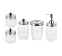 Luxshiny 1juego Baño Mason Jar Dispenser Jabón Soporte Cepillos Dientes Frascos para Decoración Rústica Cuarto Baño Estilo Moderno Material Duradero Fácil Almacenamiento