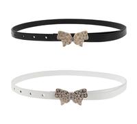 Luxshiny 2 Piezas Cinturón Fino de Niña con Hebilla en Forma de Ala y Gemas | PU Pulido con Lazo Brillante, Ajuste Cintura, Estilo Clásico para Vestidos y Vaqueros