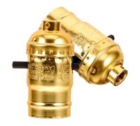 Luxshiny 2 Portalámparas E26 Interruptor Pulsador y Carcasa de Aluminio Dorado, Base para Bombillas LED Fácil Instalación y Alta Estabilidad