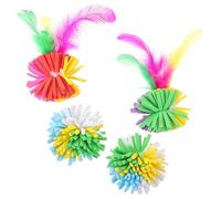 Luxshiny 4 Balones Rascadoras para Gatos de Interior Plumas Artificiales, Juguete Interactivo para Aliviar Emociones, Pack de 4 Unidades de Eva Colorido