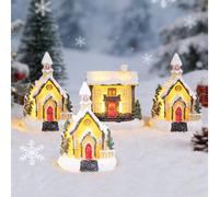 Luxshiny 4 Piezas Adorno Navideño de Resina Luz Led, Mini Casa Luminosa para Decoración de Mesa, Diseño Creativo y Detalles Delicados para Sala o Escritorio Varios Estilos