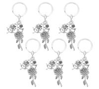 Luxshiny 6 Llaveros Colgante de Flor de Aleación de Zinc Plata, Decoración para Colgar Bolsos y Mochilas, Resistente al Desgaste, Adecuado para Cumpleaños y Escuela