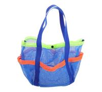 Luxshiny Bolsa de Playa de Malla Azul, con Múltiples Bolsillos | Poliéster Resistente, Asas Firmes y Bolsillos Laterales, para Duchas, Cruceros, Juguetes y Chanclas