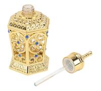 Luxshiny Botella de Perfume de Vidrio de Aleación Dorada 10ml Recargable para Aceites Esenciales y Aromaterapia, Recipiente Portátil Vacío para Decoración del Hogar y Viajes