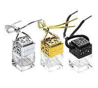 Luxshiny Botella de Perfume para Coche 3 Piezas 8 Ml Vidrio Cuadrada Colgante Decorativo Oro, Plata y Negro sin Perfume Adecuado para Aceite Esencial y Ambientador Automotor