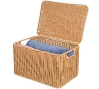 Luxshiny Cesta De Almacenamiento Tejida Con Tapa Cesta De Ratán De Simulación De 32X23x20cm Caja De Mimbre Rectangular Organizador De Contenedores De Juguetes Para Ropa Cosmética