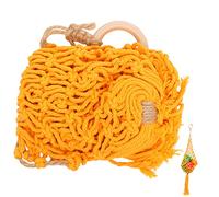 Luxshiny Cesta Tejida De Macramé Colgante para Frutas y Verduras Tamaño Mediano, Algodón Natural, Diseño Transpirable, Ahorro De Espacio, para Decoración y Cocina, Color Amarillo