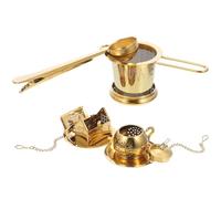 Luxshiny Colador de Té de Acero Inoxidable 304 Dorado Filtro de Malla Fina, Cuchara Medidora y Clip Sellador, Infusor Multifuncional para Té Suelto en Ceremonias y Uso Doméstico