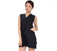 Luxshiny Delantal de estilista con cuello en V sin mangas con bolsillos para peluquería, ropa de trabajo para salón, catering, ropa de trabajo sin mangas, delantal de peluquería, Negro -, 77*65cm