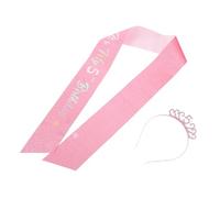 Luxshiny Diadema y Banda 5.º Cumpleaños Niña, Diadema de Princesa con Purpurina Rosa, Accesorios Pelo, Suministros para Fiestas Infantiles de Quinto Cumpleaños, Conjunto Decorativo