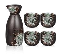 Luxshiny Juego de 5 Sakes Japoneses: 1 Botella Tokkuri Y 4 Tazas Ochoko, Juego de Sake de Cerámica Apto para Microondas Y Lavavajillas.