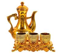 Luxshiny Juego de tetera de café turco, vaso de chupito dorado para agua bendita con platillo, jarra de té árabe, taza de ofrenda budista, copas de adoración cálices