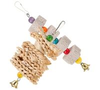 Luxshiny Juguete Masticable para Loros y Pájaros Colgante 2 Piezas Bloques de Piedra y Cascabel para Desgaste Dental, Colorido, Seguro y Duradero, Adecuado para Jaulas y Color Aleatorio