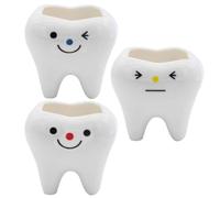 Luxshiny Macetas de cerámica para suculentas y Cactus, Forma de Diente, 3 Piezas, macetas Divertidas para balcón y hogar