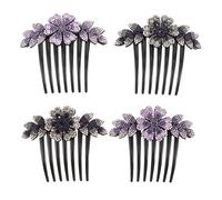 Luxshiny Peinetas Decorativas Pedrería Cabello, Diseño Floral en Azul Gris Degradado y Violeta, 4 Piezas para Fiesta y Uso Diario, Accesorios para Mujeres y Niñas
