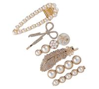 Luxshiny Pinzas Pelo Doradas Perlas y Plumas, Set de 6 Piezas de Aleación Superficie Lisa y Diseño Creativo para Uso Diario y Fiestas