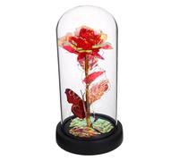 Luxshiny Rosa con Luz LED Cúpula de Vidrio Adorno de Flor Preservada con para San Valentín y Decoración Sin Batería Rosa y Elegante