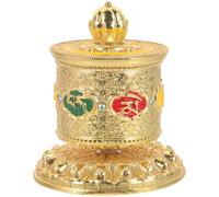 Luxshiny Rueda de Oración Budista Dorada de Latón y Papel, Símbolo de Suerte y Decoración Elegante para Oficinas y Hoteles Estilo Artístico Único