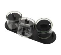 Luxshiny Set de 3 Frascos de Especias de Vidrio con Tapa, Cucharas y Bandeja, Material Pp y Vidrio de Soda, Fácil de Limpiar para Cocina Organizada