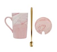 Luxshiny Taza de Café Cerámica con Tapa y Cuchara, Diseño con Asa Ergonómica y Borde, Adecuado para Bebidas Calientes y Frías en Casa Oficina