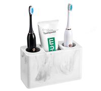 Luxspire 16 * 7 * 9.6cm Portacepillos de Dientes Soporte de Cepillo de Resina con 3 Compartimentos, Herramienta Accesorios para Pasta de Dientes y Maquinilla de Afeitar para Baño Hogar - Blanco Arena