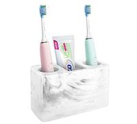 Luxspire 16 * 7 * 9.6cm Portacepillos de Dientes Soporte de Cepillo de Resina con 3 Compartimentos, Herramienta Accesorios para Pasta de Dientes y Maquinilla de Afeitar para Baño Hogar - Ink Blanco