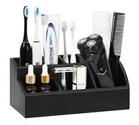 Luxspire 5 Ranuras Soporte para Cepillos de Dientes de Resina, Portacepillos de Dientes de Gran Capacidad con Orificios de Drenaje, Soporte Cepillos Dientes para Cepillo Pasta de Dientes, Negro Mate