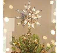 Luxspire Adornos para la Copa del Árbol con Purpurina, Decoración del Hogar, Estrella Navidad 5 Puntas, Luz Decorativa Brillante Alimentada por Batería Decoración Fiesta Navidad Hogar - Plata