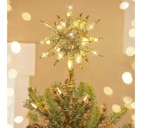 Luxspire Adornos para la Copa del Árbol con Purpurina, Decoración del Hogar, Estrella Navidad 5 Puntas, Luz Decorativa Brillante Alimentada por Batería, Decoración Adorno Navidad - Dorado Champagne