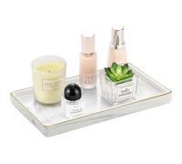Luxspire Bandeja de Almacenamiento de Cerámica, Bandeja Decorativa Rectangular con Borde Dorado para Guardar Joyas Cosméticos Perfume, Organizador para Baño Cocina Mesa Hogar, Talla M - Mármol Blanco