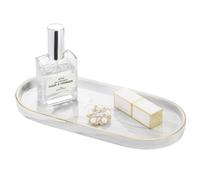 Luxspire Bandeja de Cerámica de Mármol, Bandeja Decorativa para Almanecer Joyas, Bandeja Elíptica con Bordes Dorados para Baño, Mesa, Perfume - Mármol Blanco