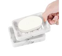 Luxspire Bandeja de Jabonera de Mármol de Resina, Caja de Contenedor con Diseño de Picos de Dos Capas, Plato de Jabón Cuadrado con Filtro de Ranura Grande para el Baño, Cocina, Ducha - Blanco Mármol