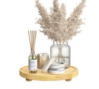 Luxspire Bandeja Decorativa Redonda, Bandeja de Baño, Bandeja de Madera para Decoración, Elevador de Madera para Decoración de Baños, Decoración de Mostradores de Cocina, 10"/25cm, Color Madera