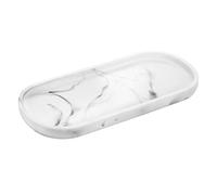 Luxspire Bandeja Elíptico de Resina de Cuarto de Baño, Joyería, Decoración de Hogar, Salón y Dormitorio, Plato Organizador para Velas, Jabón, Toalla, Planta, 25 * 11.5 * 1.8 CM - Blanco Mármol