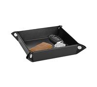 Luxspire Bandeja Plegable Rectangular de Cuero PU, Caja de Organizador Portátil de Mesita de Noche Pequeña para Hombre para Almacenar Monedas Clave, Efectivo, Joyas, Baratijas - Negro