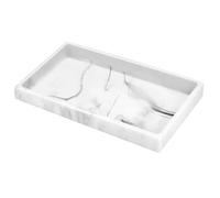 Luxspire Bandeja Rectangular Antideslizante de Resina de Cuarto de Baño, Bandeja Decorativa para Hogar, Salón y Dormitorio, para Joyas, Velas y Jabón, Talla 25.5 X 15.5 X 2cm - Málmol Blanco