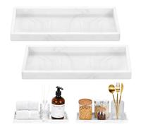 Luxspire Bandeja Rectangular Antideslizante de Silicona de Cuarto de Baño, Bandeja Decorativa para Hogar, Salón y Dormitorio, para Joyas, Velas y Jabón, 30 x 13 cm, 2 Paquetes, Mármol Blanco