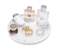 Luxspire Bandeja Redonda de Resina, 27 * 27 * 2.2cm Plato de Almacenamiento para Organización y Decoración de Cuarto de Baño, Hogar, Salón, Joyas, Sala de Estar - Mármol Blanco