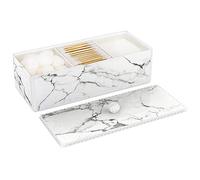 Luxspire Caja de Algodón, Algodón de Maquillaje, Maquillaje Contenedor, Versátiles Frascos Almacenamiento con 3 Compartimentos de Algodón Bastoncillos con Tapa, 23.3 * 9.5 * 9.3cm - Mármol Blanca