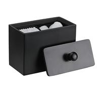 Luxspire Caja de Algodón Bastoncillos con 2 Compartimentos con Tapa, Algodón de Maquillaje, Maquillaje Contenedor, Versátiles Frascos Almacenamiento 13.5 x 7 x 9.5cm - Negro Mate