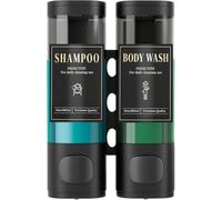 Luxspire Dispensador de Champú y Acondicionador, Dispensador de Jabón de Ducha Montado en Pared sin Taladro de 2 Cámaras con Etiquetas Impermeables, Fácil Rellenado, Negro