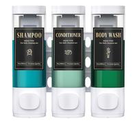 Luxspire Dispensador de Champú y Acondicionador, Dispensador de Jabón de Ducha Montado en Pared sin Taladro de 3 Cámaras con Etiquetas Impermeables, Dispensador de Jabón de Fácil Rellenado, Blanco